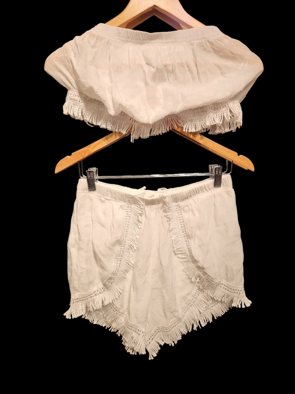 High-Waist White Fringe Linen Shorts & Flowey Tube Top- Soft Summer Staple